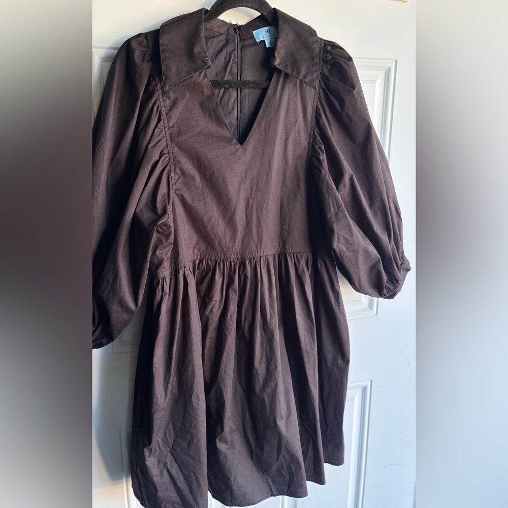 CeCe Black Puff Sleeve Midi Dress